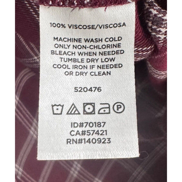 LOFT Lou & Grey Top Womens S Burgundy Plaid Surplice V-Neck Long Sleeves Rushed - Picture 9 of 9